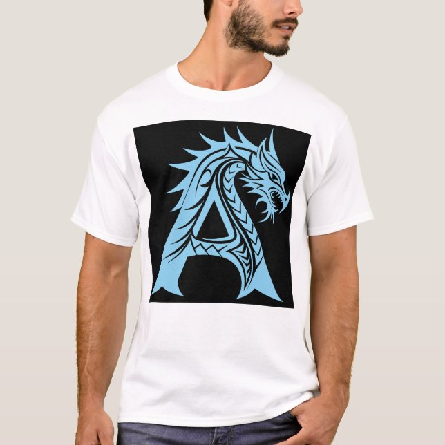 Dragon Styled Letter A, Dragon Alphabet, Monogram T-Shirt (Front)