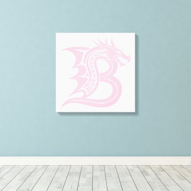 Dragon Styled Letter B, Dragon Alphabet, Monogram Canvas Print (Insitu(Wood Floor))