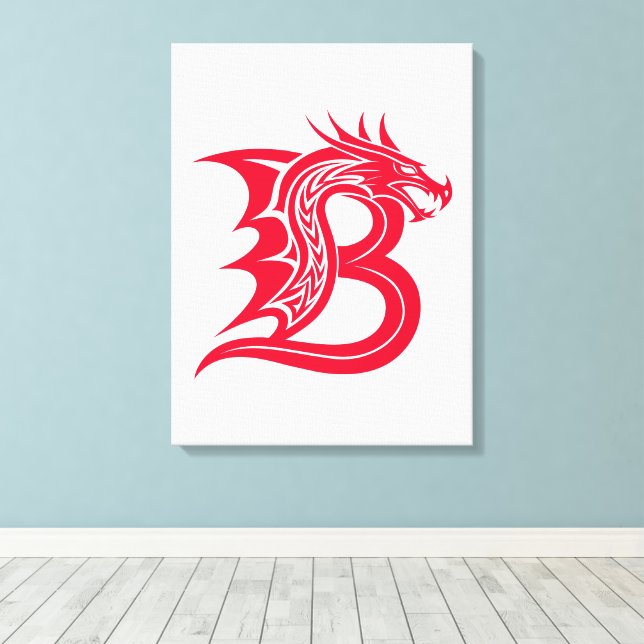Dragon Styled Letter B, Dragon Alphabet, Monogram Canvas Print (Insitu(Wood Floor))