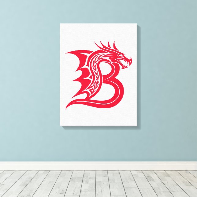 Dragon Styled Letter B, Dragon Alphabet, Monogram Canvas Print (Insitu(Wood Floor))
