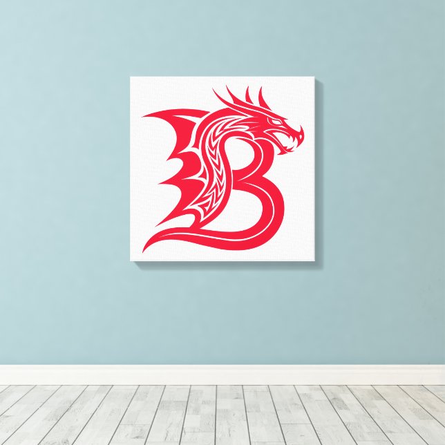 Dragon Styled Letter B, Dragon Alphabet, Monogram Canvas Print (Insitu(Wood Floor))