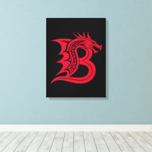 Dragon Styled Letter B, Dragon Alphabet, Monogram Canvas Print