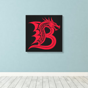 Dragon Styled Letter B, Dragon Alphabet, Monogram Canvas Print