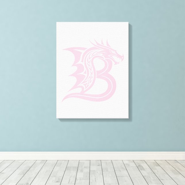 Dragon Styled Letter B, Dragon Alphabet, Monogram Canvas Print (Insitu(Wood Floor))