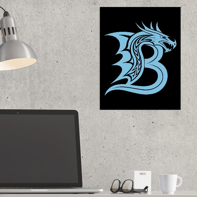 Dragon Styled Letter B, Dragon Alphabet, Monogram Foil Prints (In Situ (Desk))