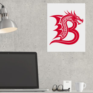 Dragon Styled Letter B, Dragon Alphabet, Monogram Foil Prints