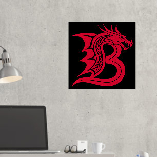 Dragon Styled Letter B, Dragon Alphabet, Monogram Foil Prints