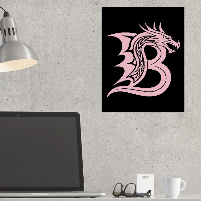 Dragon Styled Letter B, Dragon Alphabet, Monogram Foil Prints (In Situ (Desk))
