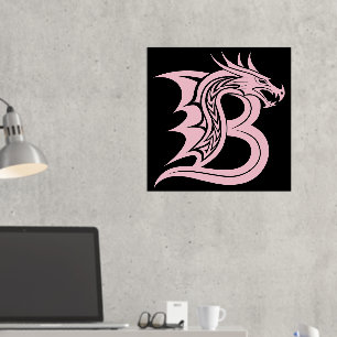 Dragon Styled Letter B, Dragon Alphabet, Monogram Foil Prints