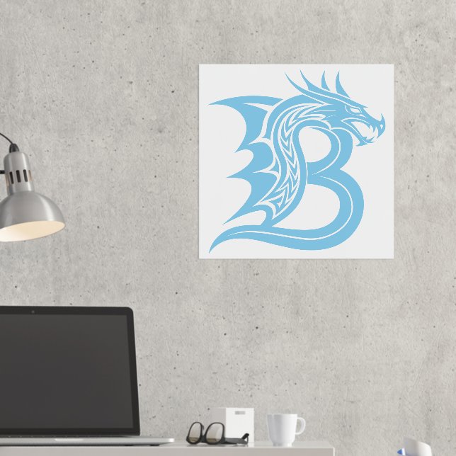Dragon Styled Letter B, Dragon Alphabet, Monogram Foil Prints (In Situ (Desk 2))