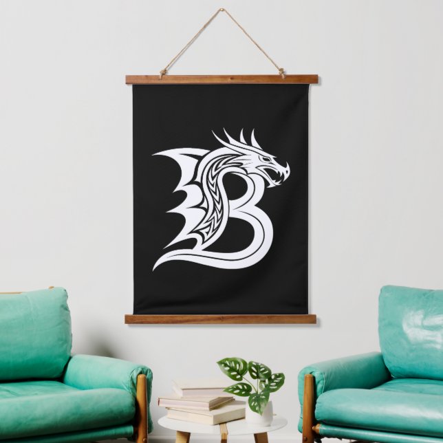 Dragon Styled Letter B, Dragon Alphabet, Monogram Hanging Tapestry (Living Room)