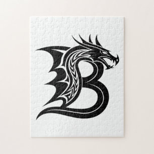 Dragon Styled Letter B, Dragon Alphabet, Monogram Jigsaw Puzzle