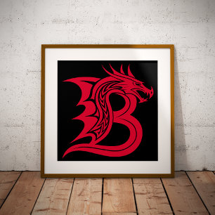 Dragon Styled Letter B, Dragon Alphabet, Monogram Photo Print