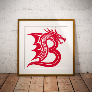 Dragon Styled Letter B, Dragon Alphabet, Monogram Photo Print