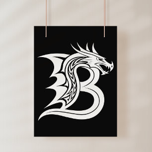 Dragon Styled Letter B, Dragon Alphabet, Monogram Photo Print