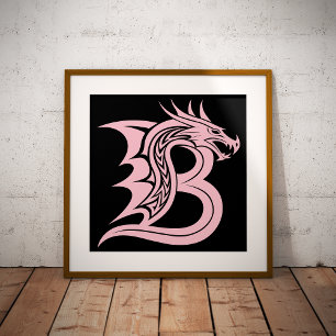 Dragon Styled Letter B, Dragon Alphabet, Monogram Poster