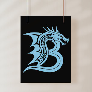 Dragon Styled Letter B, Dragon Alphabet, Monogram Poster
