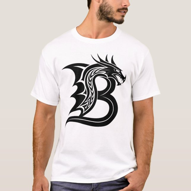 Dragon Styled Letter B, Dragon Alphabet, Monogram T-Shirt (Front)