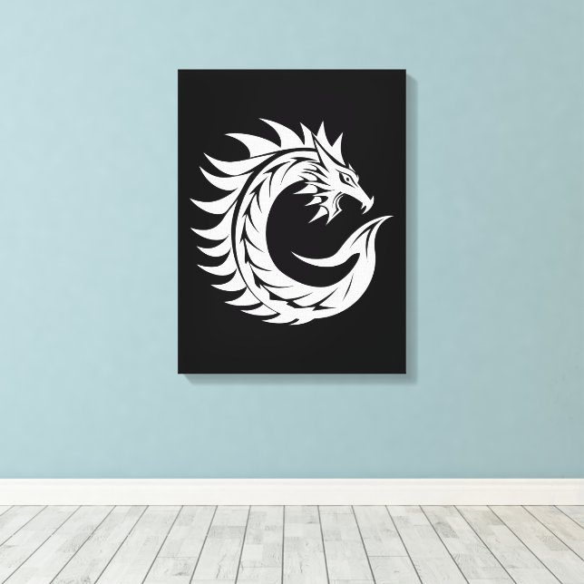 Dragon Styled Letter C, Dragon Alphabet, Monogram Canvas Print (Insitu(Wood Floor))