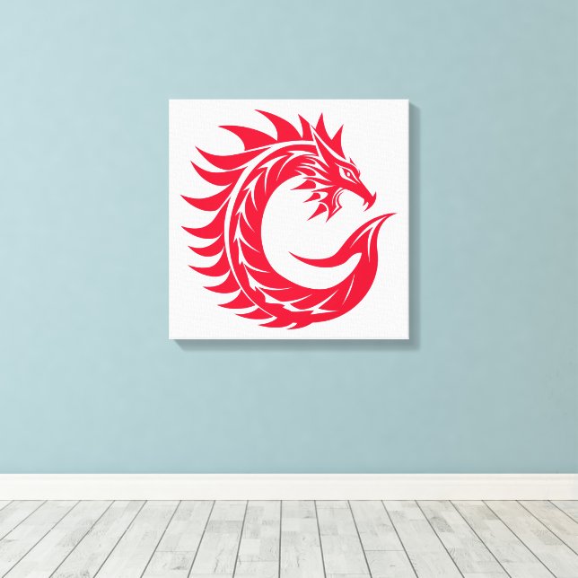 Dragon Styled Letter C, Dragon Alphabet, Monogram Canvas Print (Insitu(Wood Floor))
