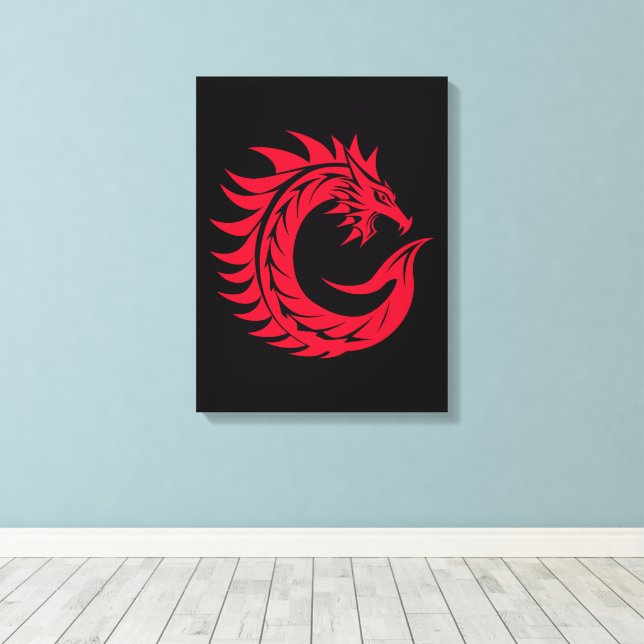 Dragon Styled Letter C, Dragon Alphabet, Monogram Canvas Print (Insitu(Wood Floor))