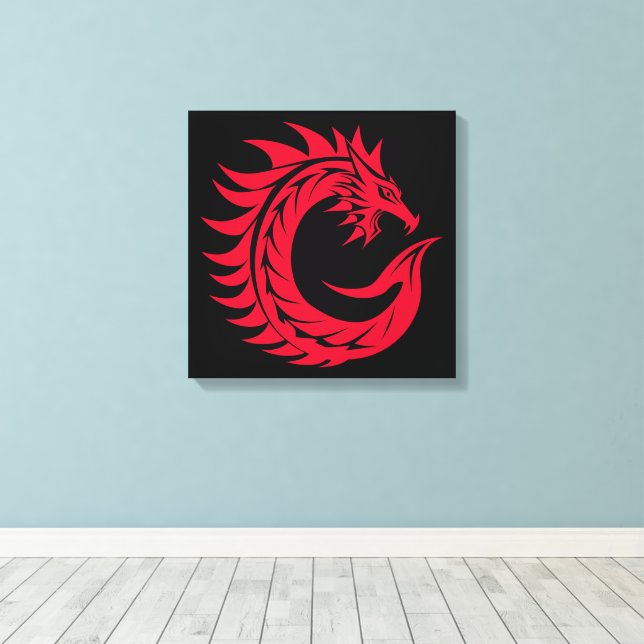 Dragon Styled Letter C, Dragon Alphabet, Monogram Canvas Print (Insitu(Wood Floor))