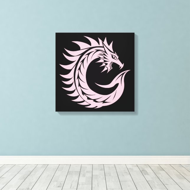 Dragon Styled Letter C, Dragon Alphabet, Monogram Canvas Print (Insitu(Wood Floor))