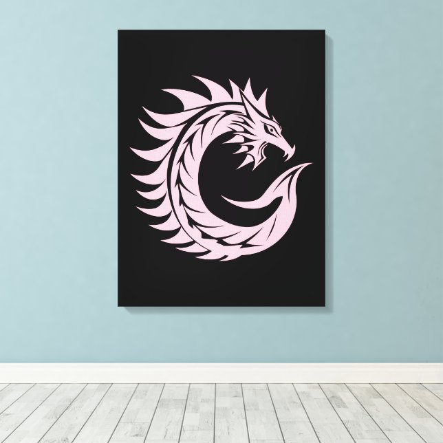 Dragon Styled Letter C, Dragon Alphabet, Monogram Canvas Print (Insitu(Wood Floor))