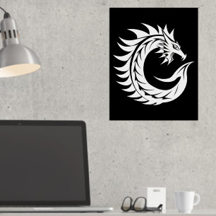 Dragon Styled Letter C, Dragon Alphabet, Monogram Foil Prints