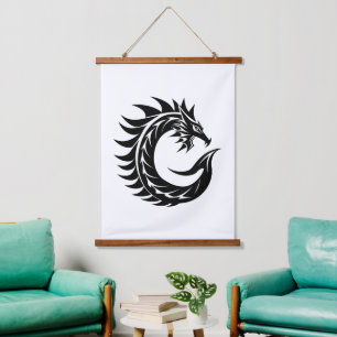 Dragon Styled Letter C, Dragon Alphabet, Monogram Hanging Tapestry