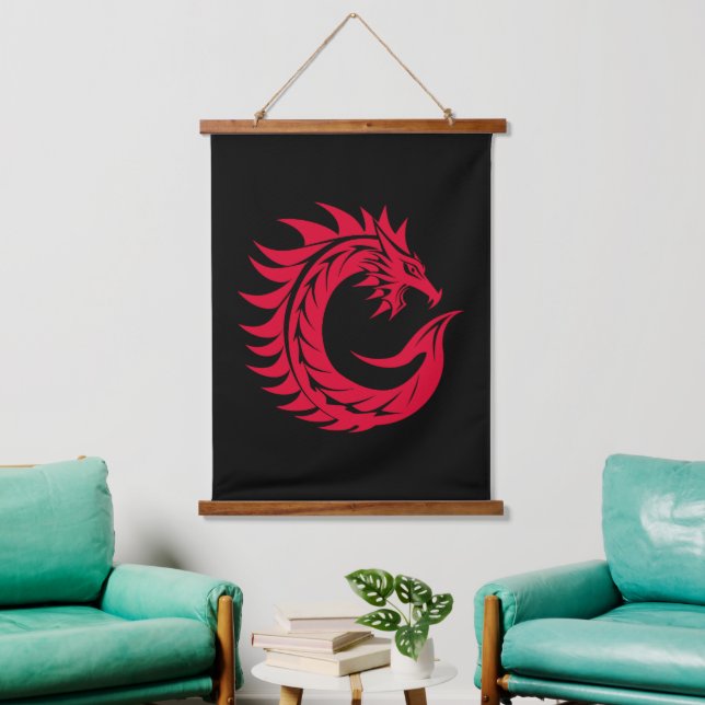 Dragon Styled Letter C, Dragon Alphabet, Monogram Hanging Tapestry (Living Room)