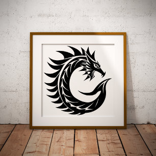 Dragon Styled Letter C, Dragon Alphabet, Monogram Photo Print