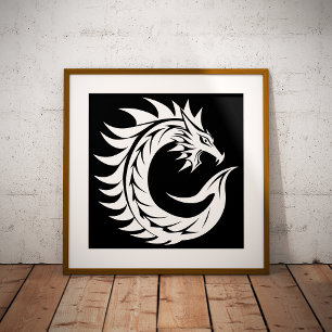 Dragon Styled Letter C, Dragon Alphabet, Monogram Poster