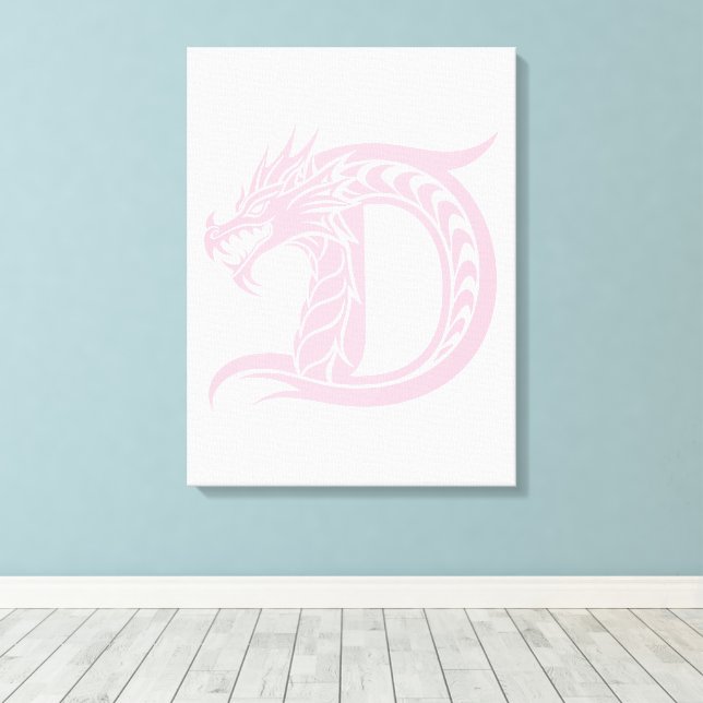 Dragon Styled Letter D, Dragon Alphabet, Monogram Canvas Print (Insitu(Wood Floor))