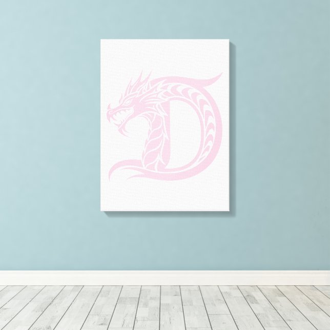 Dragon Styled Letter D, Dragon Alphabet, Monogram Canvas Print (Insitu(Wood Floor))