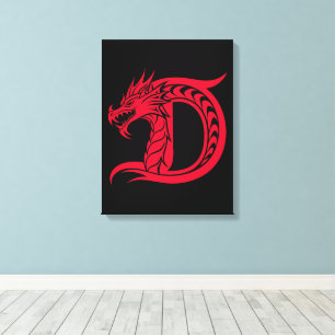 Dragon Styled Letter D, Dragon Alphabet, Monogram Canvas Print