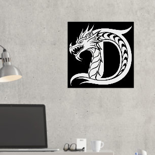 Dragon Styled Letter D, Dragon Alphabet, Monogram Foil Prints