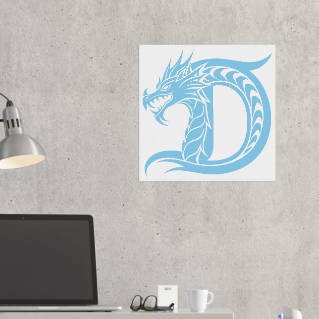 Dragon Styled Letter D, Dragon Alphabet, Monogram Foil Prints (In Situ (Desk 2))