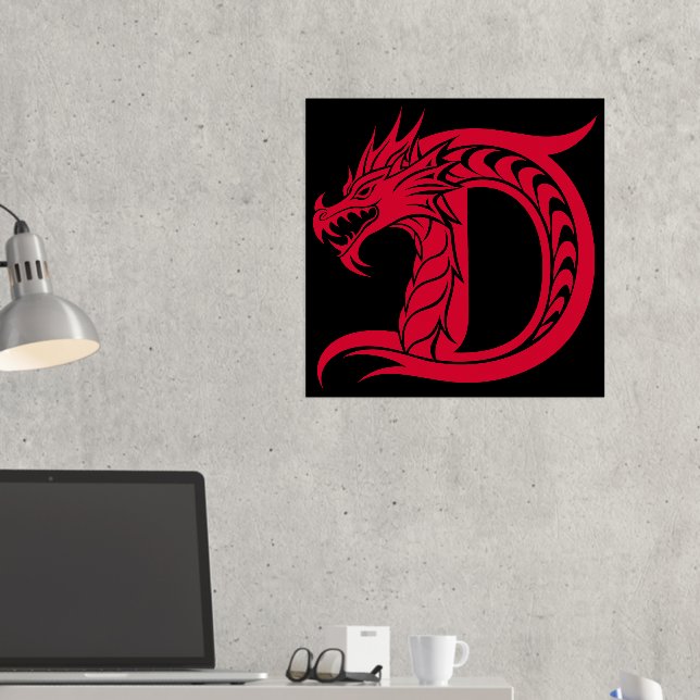 Dragon Styled Letter D, Dragon Alphabet, Monogram Foil Prints (In Situ (Desk 2))