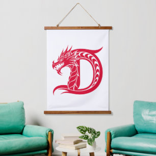 Dragon Styled Letter D, Dragon Alphabet, Monogram Hanging Tapestry