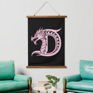 Dragon Styled Letter D, Dragon Alphabet, Monogram Hanging Tapestry