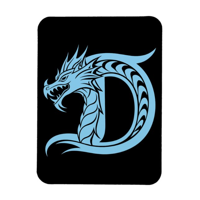 Dragon Styled Letter D, Dragon Alphabet, Monogram Magnet (Vertical)