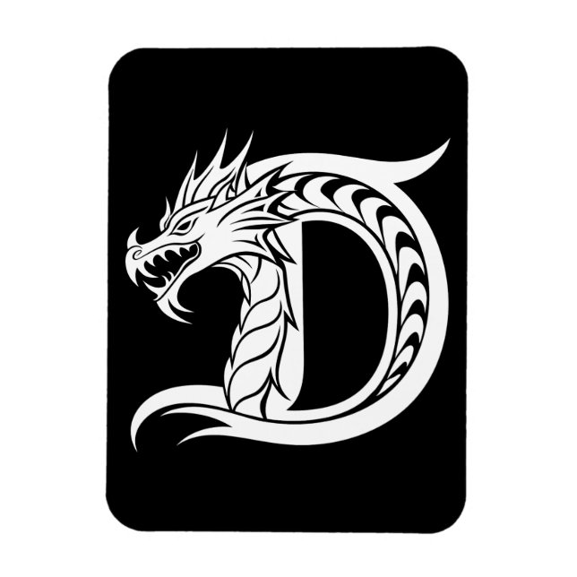 Dragon Styled Letter D, Dragon Alphabet, Monogram Magnet (Vertical)
