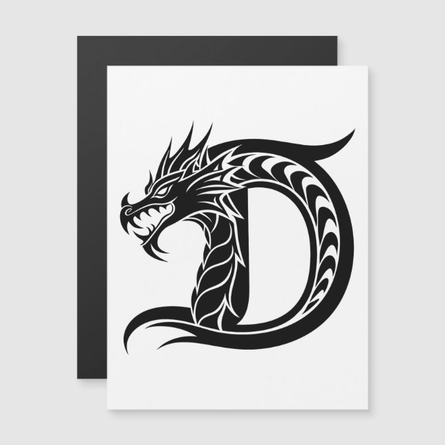 Dragon Styled Letter D, Dragon Alphabet, Monogram Magnetic Invitation (Front/Back)