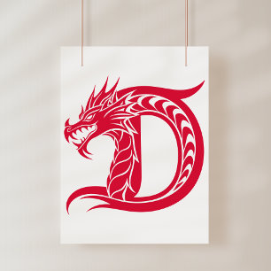 Dragon Styled Letter D, Dragon Alphabet, Monogram Photo Print