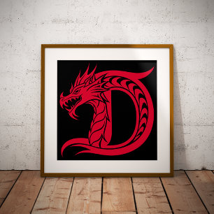 Dragon Styled Letter D, Dragon Alphabet, Monogram Photo Print