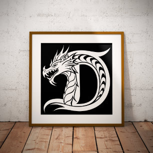 Dragon Styled Letter D, Dragon Alphabet, Monogram Poster
