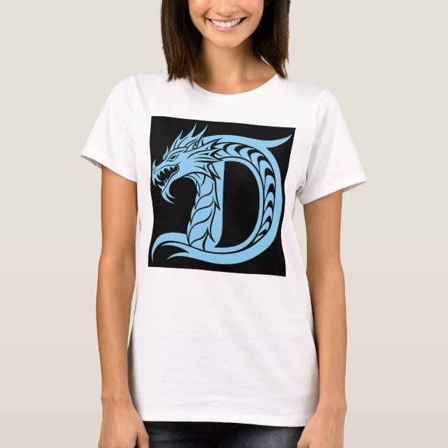 Dragon Styled Letter D, Dragon Alphabet, Monogram T-Shirt (Front)