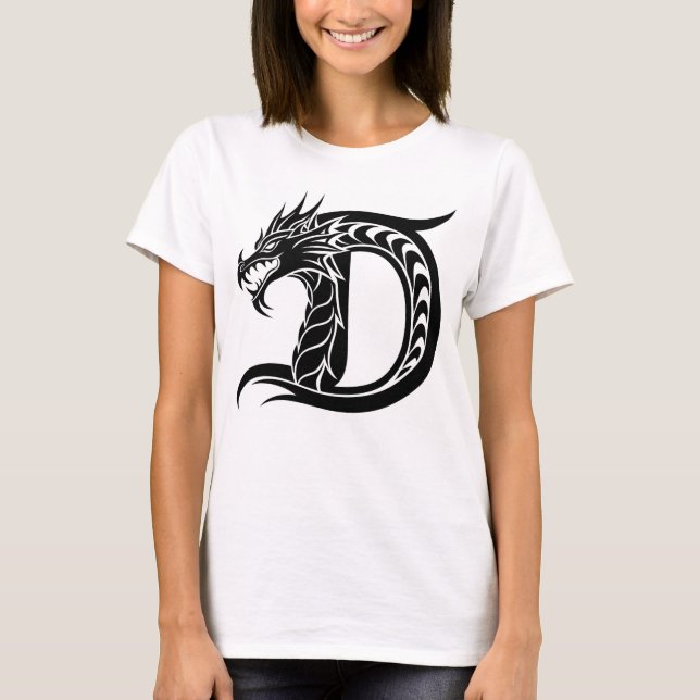 Dragon Styled Letter D, Dragon Alphabet, Monogram T-Shirt (Front)