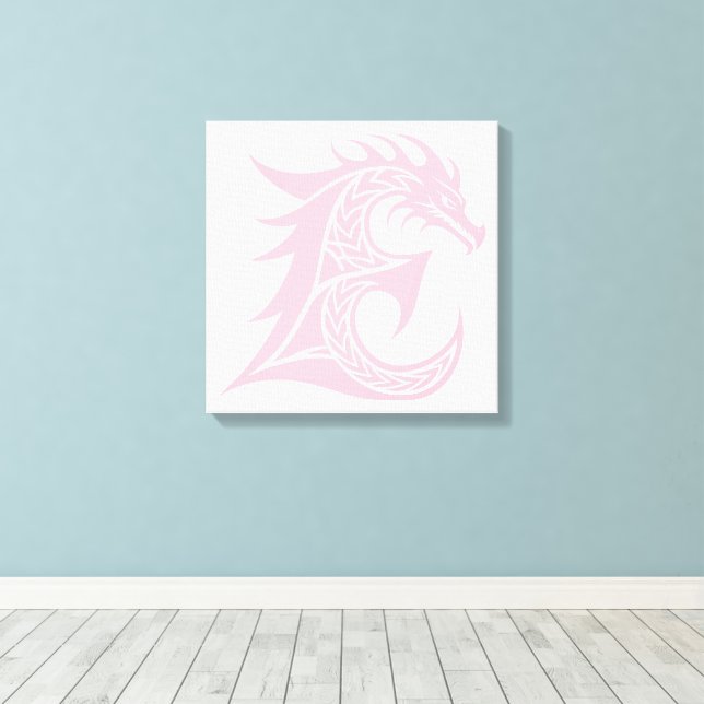 Dragon Styled Letter E, Dragon Alphabet, Monogram Canvas Print (Insitu(Wood Floor))